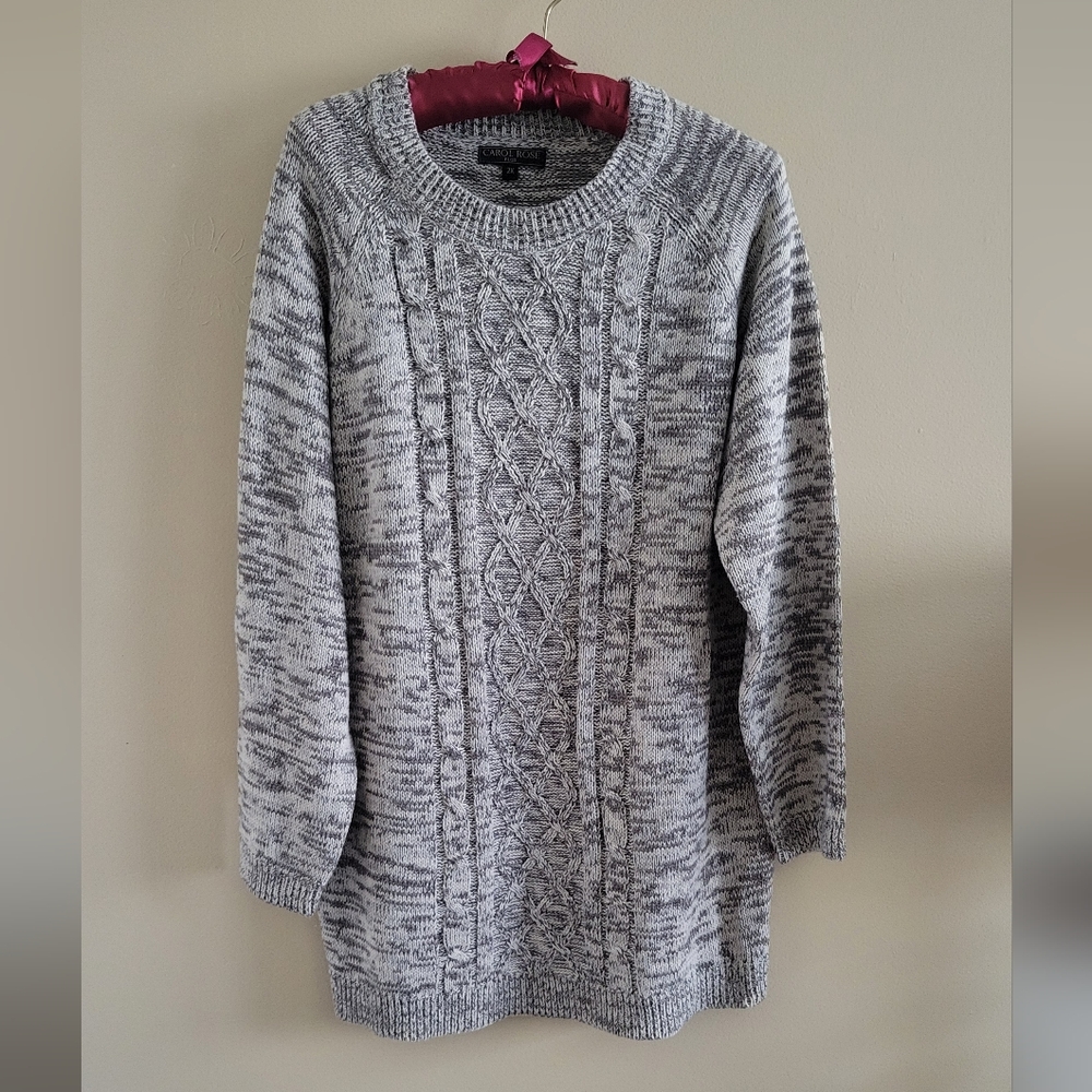 4/$15 SALE Carol Rose | Cozy Gray Tan Cable Knit Sweater 2X EUC